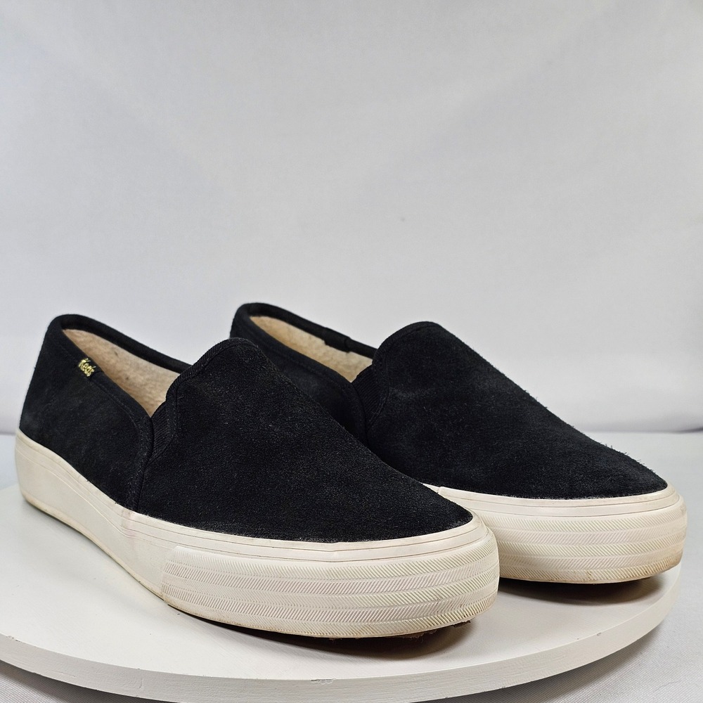 Keds Double Decker Black Suede Slip On Platform Faux Shearling Sneakers Womens 9